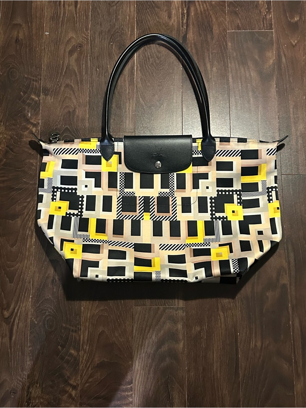 Multicolour pattern Longchamp le pliage tote long handle
